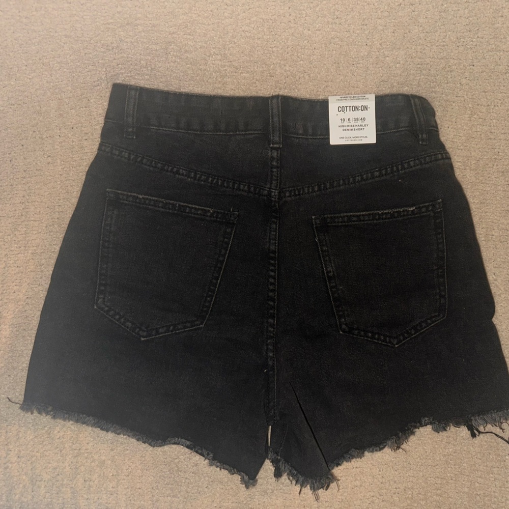 Cotton on high rise black denim shorts size 6
